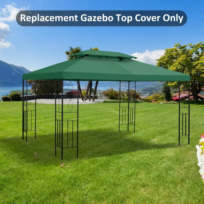 Copertura per Gazebo a 2 Livelli con Cinghie e 10 Fori di Drenaggio 4x3m in Poliestere Verde - immagine 2