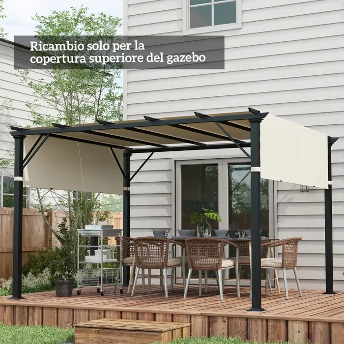 Copertura per Gazebo Pergola 488×122 cm con Tasche e Cinghie in Poliestere Bianco Crema - immagine 2