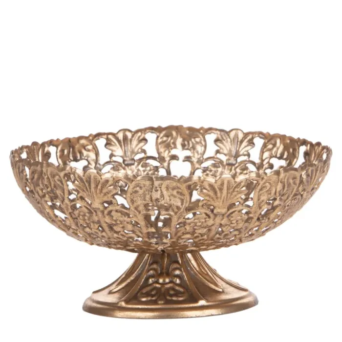 Coppa Decorativa con Intarsi 32 cm in Metallo Champagne