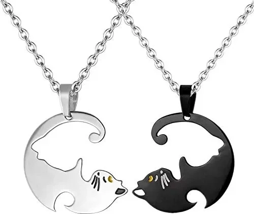Coppia di ciondoli da uomo e donna, a forma gatto, Yin Yang in acciaio… Sconti