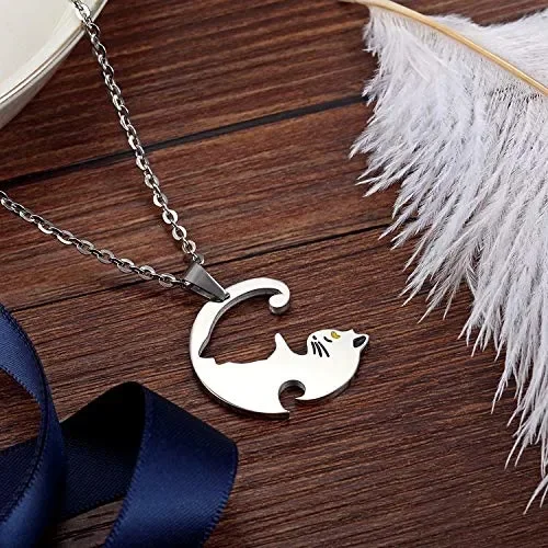 Coppia di ciondoli da uomo e donna, a forma gatto, Yin Yang in acciaio… Sconti - immagine 3