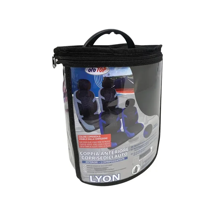 Coppia di Coprisedili Anteriori Universali in Poliestere e Spugna Lyon Blu - immagine 2