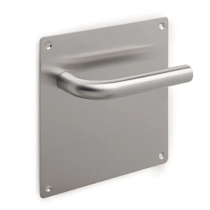 Coppia di Maniglie con Piastra 17 x 17 cm per Porte Interne Acciaio Inossidabile Emuca