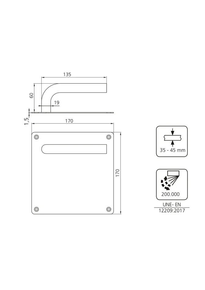 Coppia di Maniglie con Piastra 17 x 17 cm per Porte Interne Acciaio Inossidabile Emuca - immagine 2