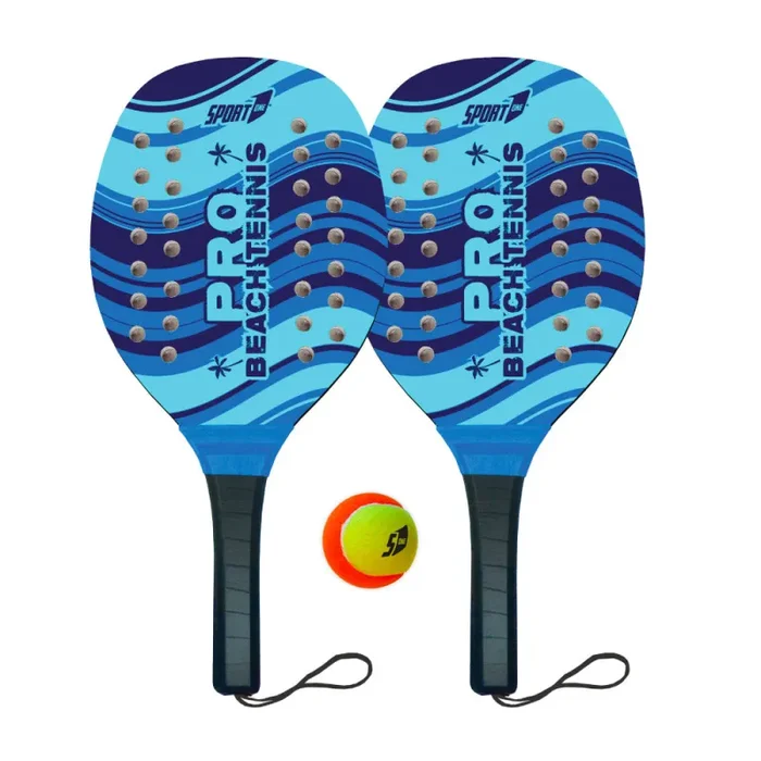 Coppia di Racchettoni da Spiaggia in Legno con Pallina Professionale Blu o Giallo - immagine 3