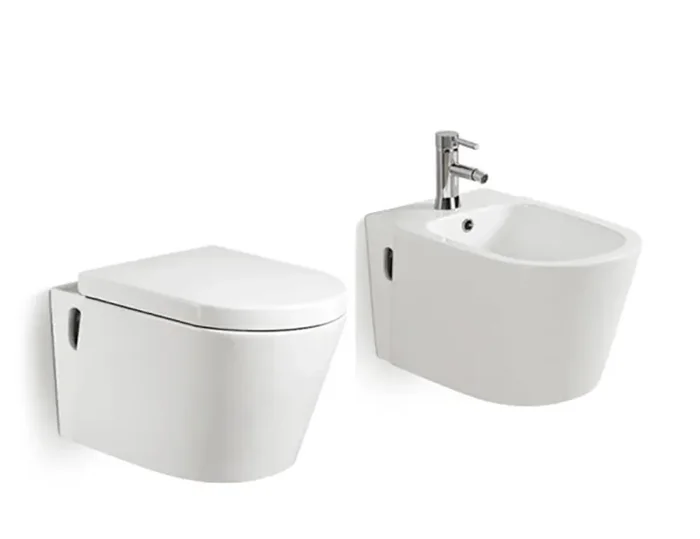 Coppia di Sanitari Sospesi Wc e Bidet in Ceramica 36,5×56,5×34,5 Cm Vorich Easy Bianco