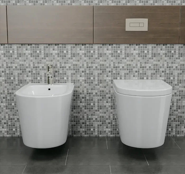 Coppia di Sanitari Sospesi Wc e Bidet in Ceramica 36,5×56,5×34,5 Cm Vorich Easy Bianco - immagine 2