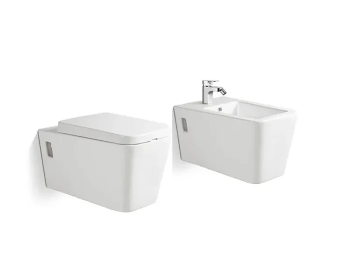 Coppia di Sanitari Sospesi Wc e Bidet in Ceramica 36x57x32 Cm Vorich Minimal Bianco