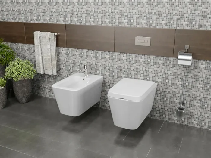 Coppia di Sanitari Sospesi Wc e Bidet in Ceramica 36x57x32 Cm Vorich Minimal Bianco - immagine 2