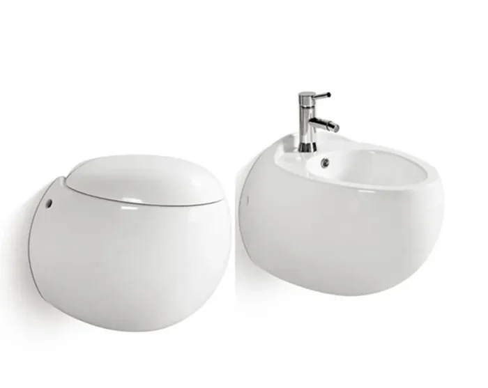 Coppia di Sanitari Sospesi Wc e Bidet in Ceramica 39x58x36 Cm Vorich Wind Bianco Saldi
