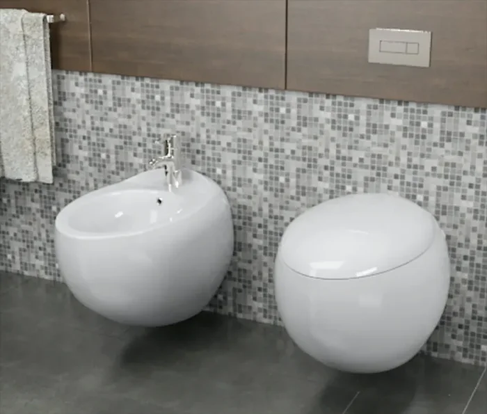 Coppia di Sanitari Sospesi Wc e Bidet in Ceramica 39x58x36 Cm Vorich Wind Bianco Saldi - immagine 2