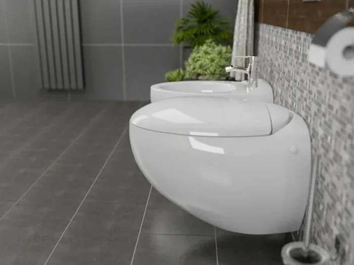 Coppia di Sanitari Sospesi Wc e Bidet in Ceramica 39x58x36 Cm Vorich Wind Bianco Saldi - immagine 3