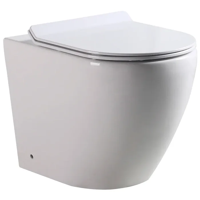 Coppia di Sanitari WC e Bidet a Terra Filo Muro in Ceramica 37,8×56,5x41cm Bianco - immagine 2