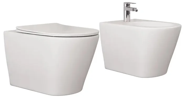 Coppia di Sanitari WC e Bidet Sospesi in Ceramica Bonussi Poseidon