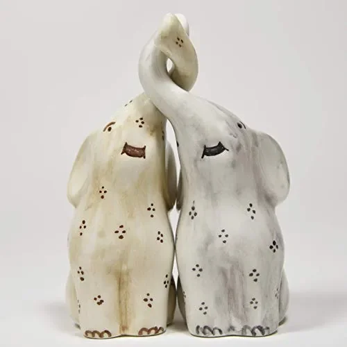 Coppia elefanti in ceramica intrecciati fatti e decorati a mano - immagine 2