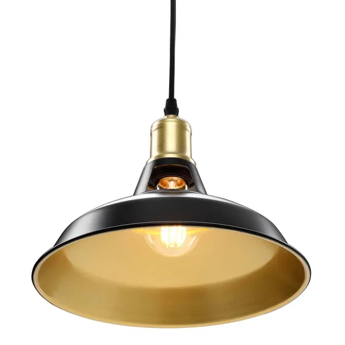 Coppia Lampadari Sospensione Moderno Design Industriale Lampada Metallo Nero Oro - immagine 3