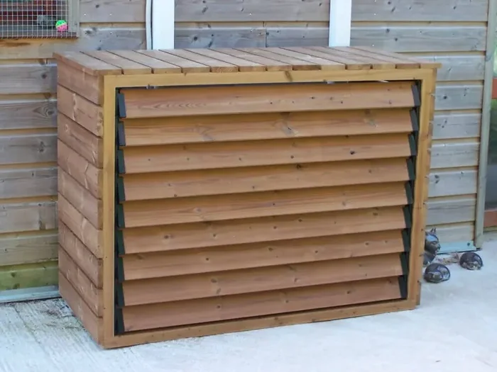 Copri Condizionatore con Veneziane Mobili 132x58x98 cm in Legno Abete Termo Trattato - immagine 2