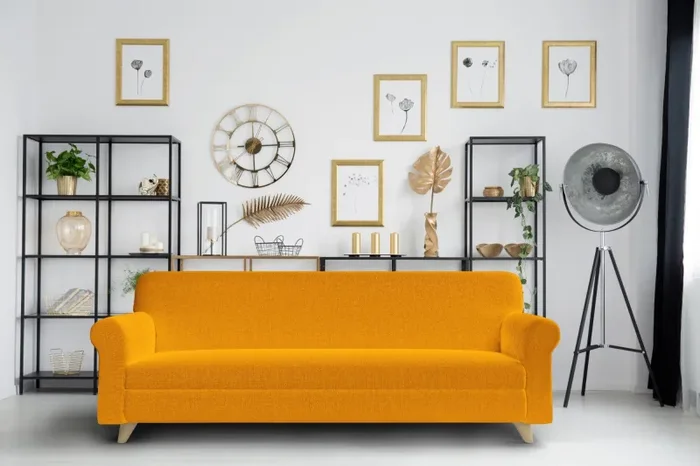 Copridivano 1, 2 E 3 Posti Elasticizzato in Tessuto Arancio - immagine 2