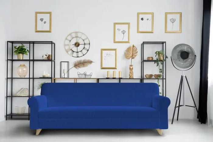 Copridivano 1, 2 E 3 Posti Elasticizzato in Tessuto Blu Elettrico - immagine 2