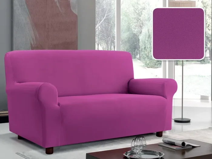 Copridivano 1, 2 E 3 Posti Elasticizzato in Tessuto Prugna - immagine 2