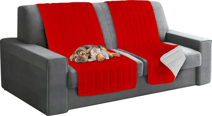 Copridivano a Fascia Doubleface Trapuntato 60x190cm Rosso/Grigio Chiaro