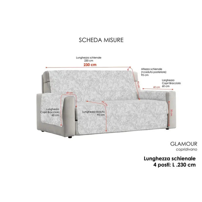 Copridivano con Copri Braccioli in Poliestere e Cotone Grigio Chiaro Varie Misure In saldo - immagine 3