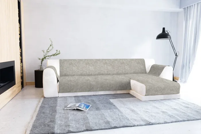 Copridivano con Penisola Destra in Poliestere e Cotone Beige Varie Misure - immagine 2