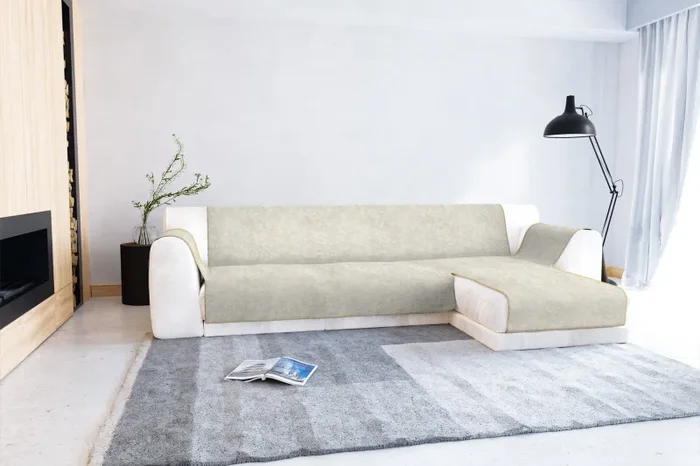 Copridivano con Penisola Destra in Poliestere e Cotone Panna Varie Misure - immagine 2