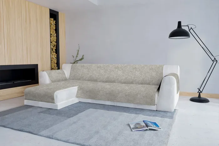 Copridivano con Penisola Sinistra in Poliestere e Cotone Beige Varie Misure - immagine 2