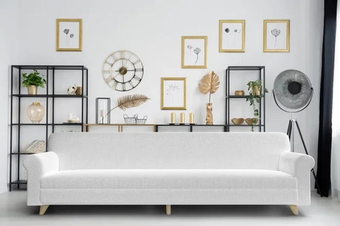 Copridivano Elasticizzato 4 Posti in Poliestere Bianco - immagine 2