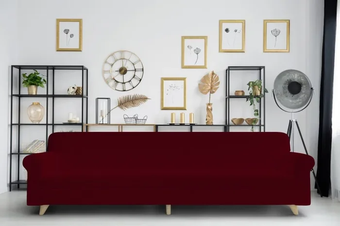 Copridivano Elasticizzato 4 Posti in Poliestere Bordeaux - immagine 2