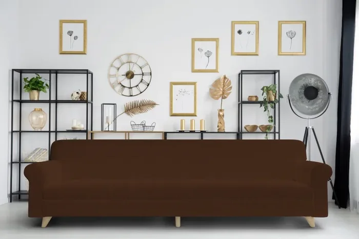 Copridivano Elasticizzato 4 Posti in Poliestere Marrone - immagine 2