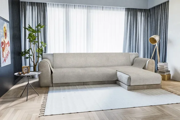 Copridivano in Poliestere con Penisola Destra Beige Varie Misure - immagine 2