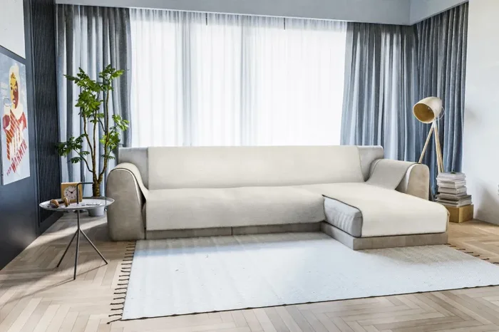 Copridivano in Poliestere con Penisola Destra Panna Varie Misure - immagine 2