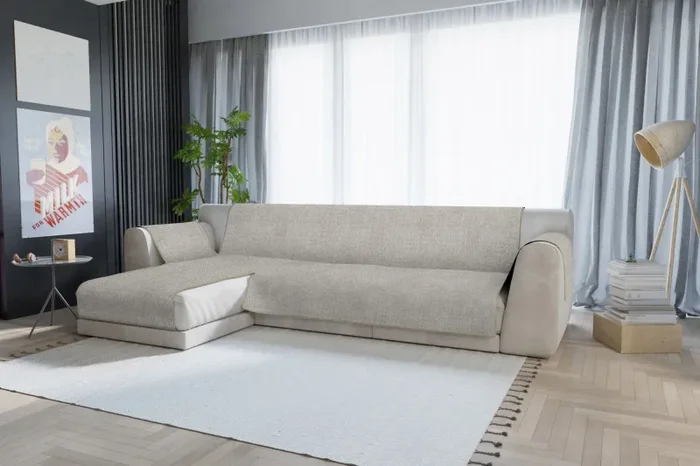 Copridivano in Poliestere con Penisola Sinistra Beige Varie Misure Sconti - immagine 2