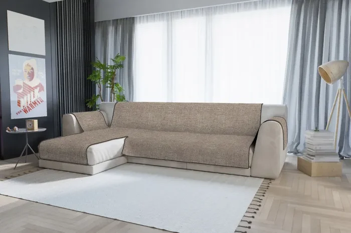 Copridivano in Poliestere con Penisola Sinistra Marrone Varie Misure In saldo - immagine 2