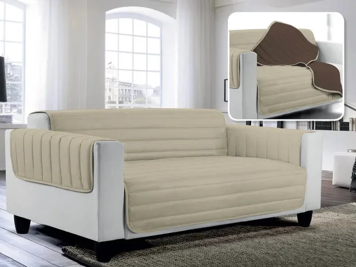 Copridivano Trapuntato Double Face in Microfibra Tortora e Marrone