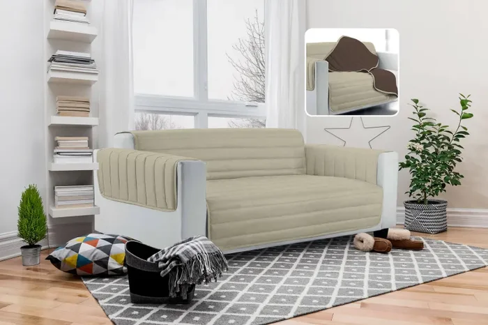 Copridivano Trapuntato Double Face in Microfibra Tortora e Marrone - immagine 2