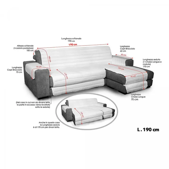 Copridivano Trapuntato in Microfibra con Penisola Destra Arancio - immagine 3