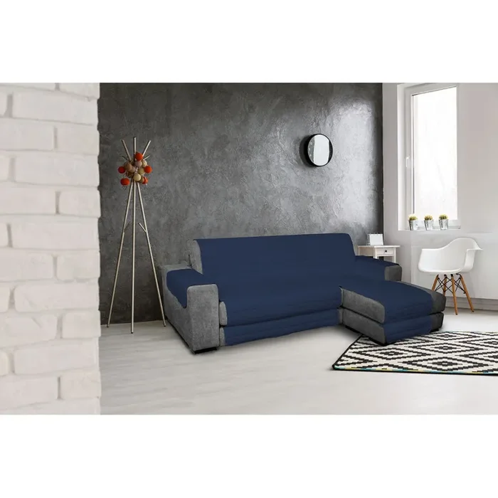 Copridivano Trapuntato in Microfibra con Penisola Destra Blu Scuro - immagine 2