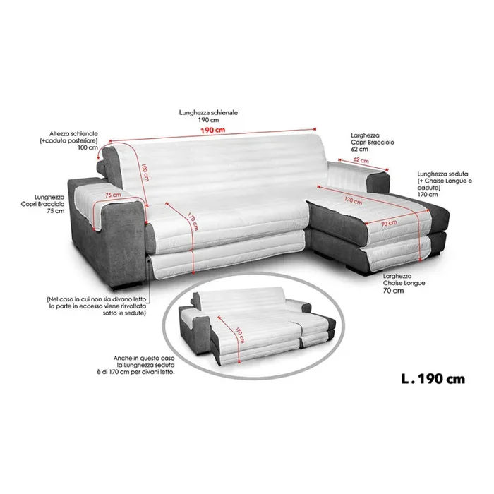 Copridivano Trapuntato in Microfibra con Penisola Destra Verde Mela Moda - immagine 3