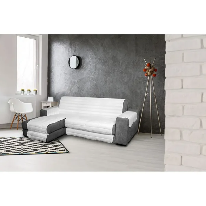 Copridivano Trapuntato in Microfibra con Penisola Sinistra Bianco Fornitura - immagine 2