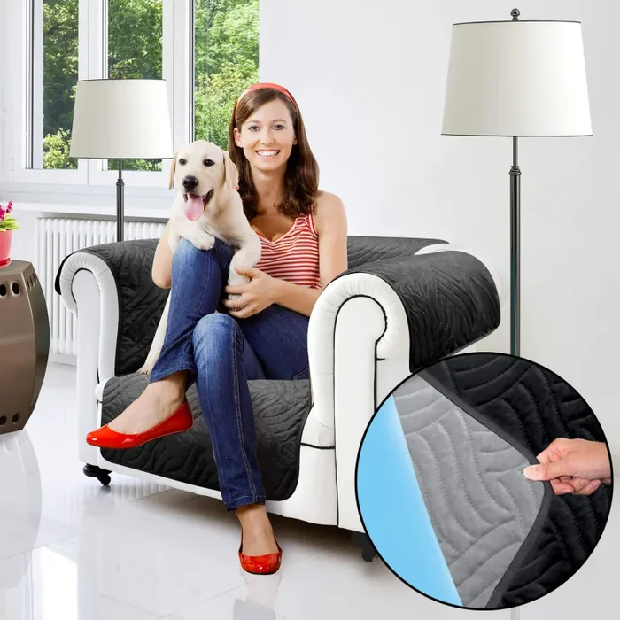 Copridivano Trapuntato Universale 1 Posto Double Face Starlyf Sofa Cover Nero e Grigio