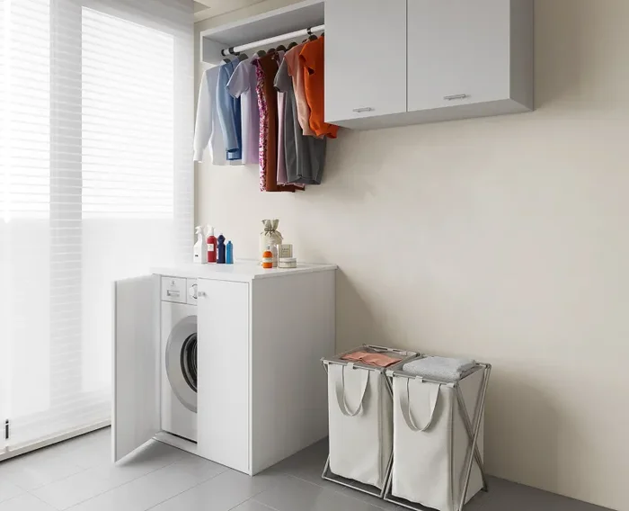 Coprilavatrice da Esterno in PVC 77x71x93,5 cm 2 Ante Forlani Laundry XXL Bianco - immagine 3