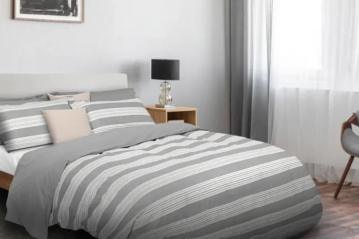 Copripiumino con Federa Stampato in Puro Cotone Cober Striped Grigio Varie Misure