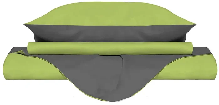 Copripiumino con Sacco e Federe Doubleface in Cotone Verde Acido/Fumo Varie Misure
