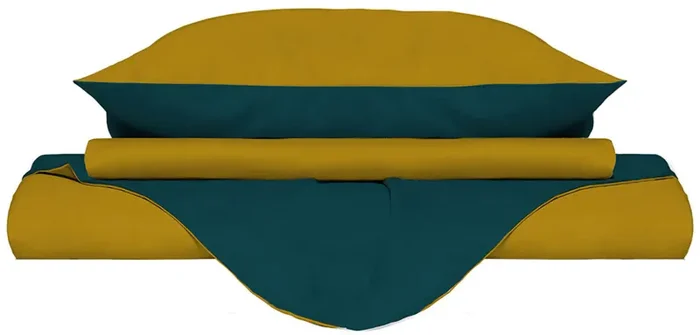 Copripiumino con Sacco e Federe Doubleface Ocra/Verde Petrolio Fornitura