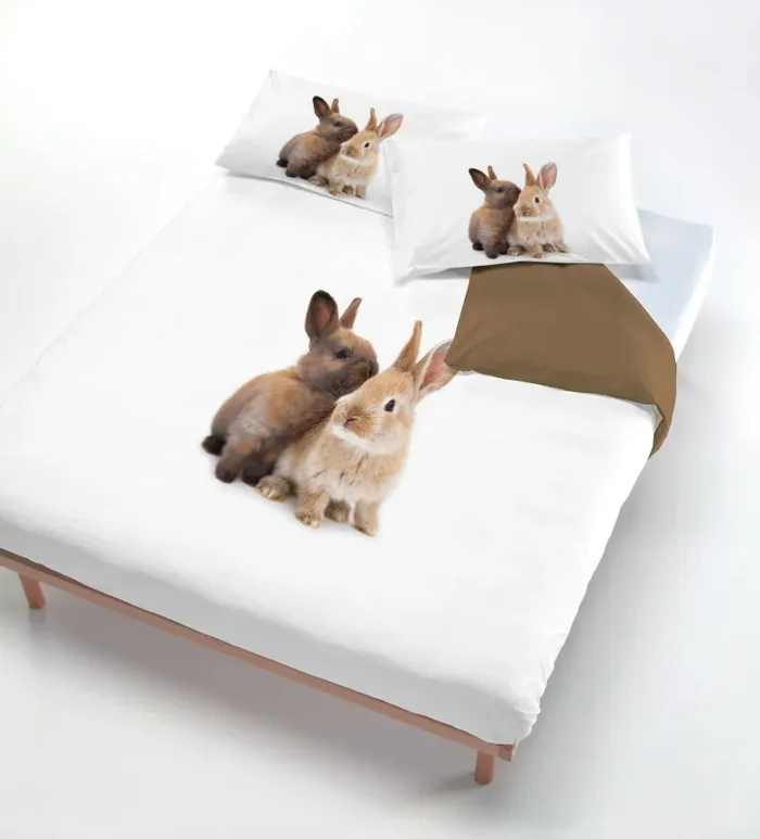 Copripiumino con Stampa sul Sacco e Federe Conigli Marroni