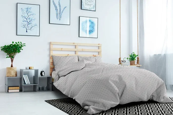 Copripiumino Matrimoniale con Federe Stampato in Puro Cotone Floyd Tortora - immagine 2