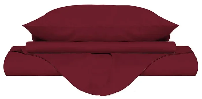 Copripiumino Matrimoniale con Sacco e Federe Tinta Unita Bordeaux